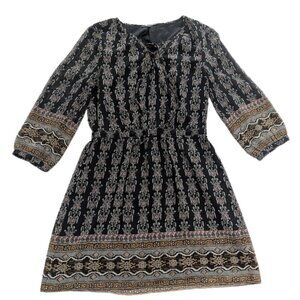 Madewell Damask Print Cinched Waist Mini Dress — Black — Size 8